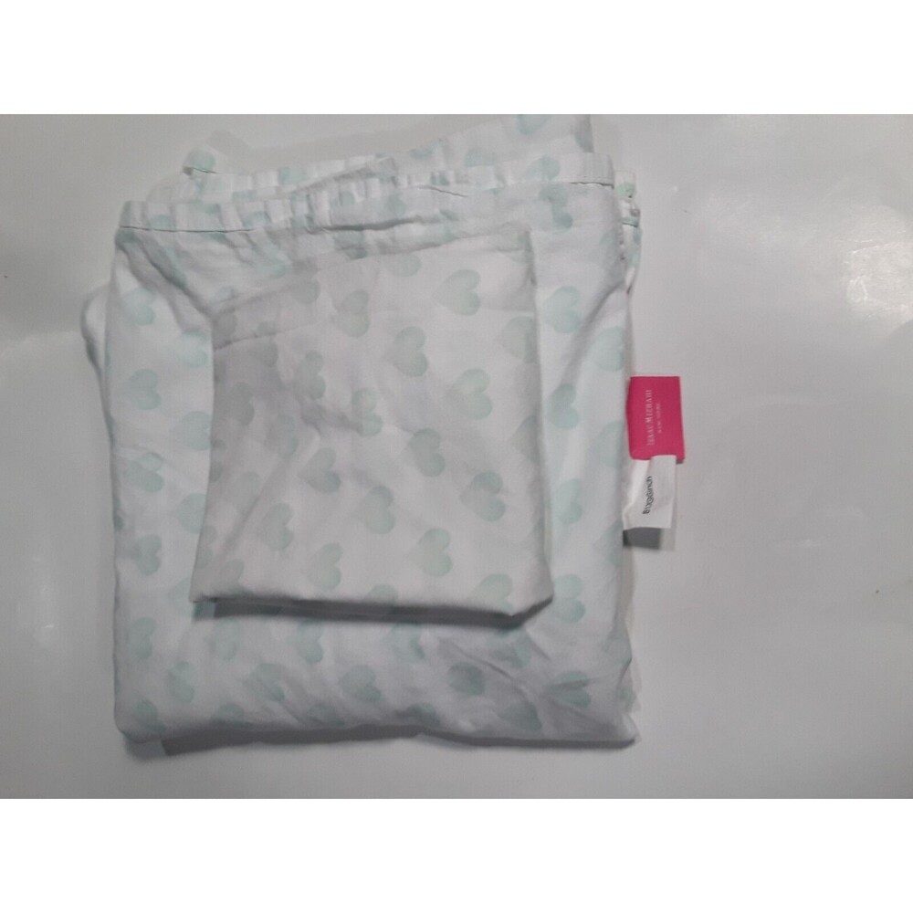Isaac Mizrahi Flat Sheet Full Size, Green Heart,Preowned EUC, Pillowcase